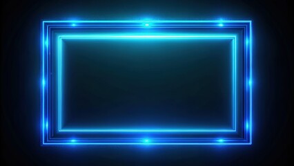 Futuristic Sci-Fi Neon Blue Square Frame on Dark Background - Stock Photo