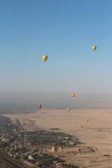 Landscape on East and West bank of Luxor with a hot air balloon, Egypt