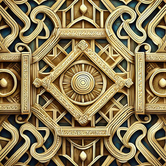 Ornament 3D Hintergrund in Gold und Grün.