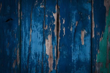 Obraz premium Textured Close-up of Weathered, Peeling Blue Wood 
