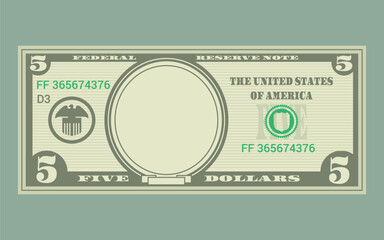 US Dollars 5 banknote - American dollar bill cash money isolated on background