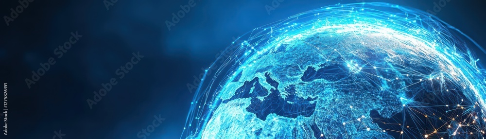 Fototapete Globe with interconnected lines representing global network and communication across the world
