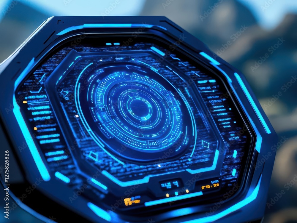 Fototapete dashboard blue display virtual reality technology screen hud futuristic user interface, target hud e