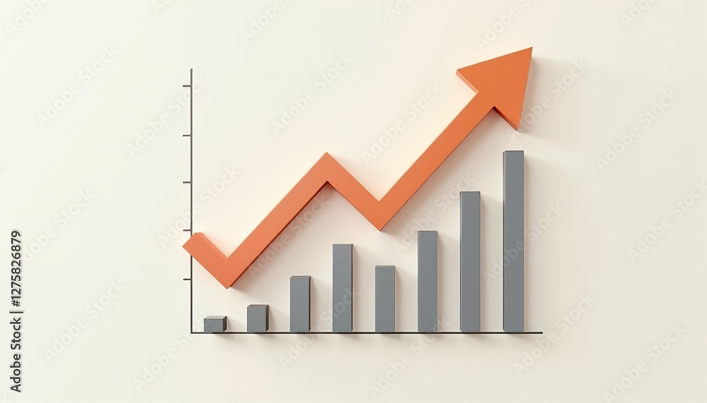 Poster minimalist price graph in flat design showing a dynamic price drop with a bold arrow on a clean neut