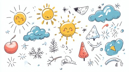 Cute Hand-Drawn Seasonal Weather Elements for Creative Projects