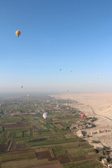 Landscape on East and West bank of Luxor with a hot air balloon, Egypt