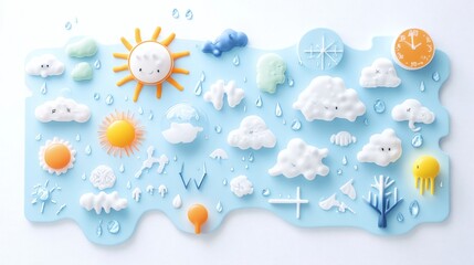 Colorful Weather Elements with Clouds, Sun, Rain and Snow Icons
