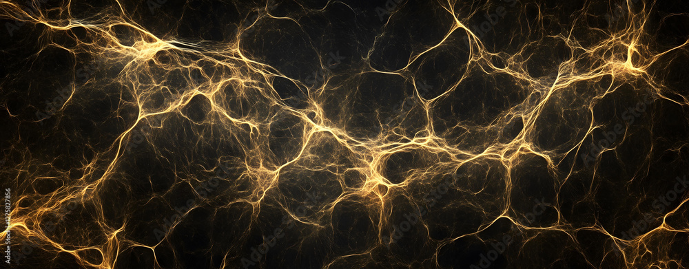 Poster abstract golden neural network web of light and energy fractal background