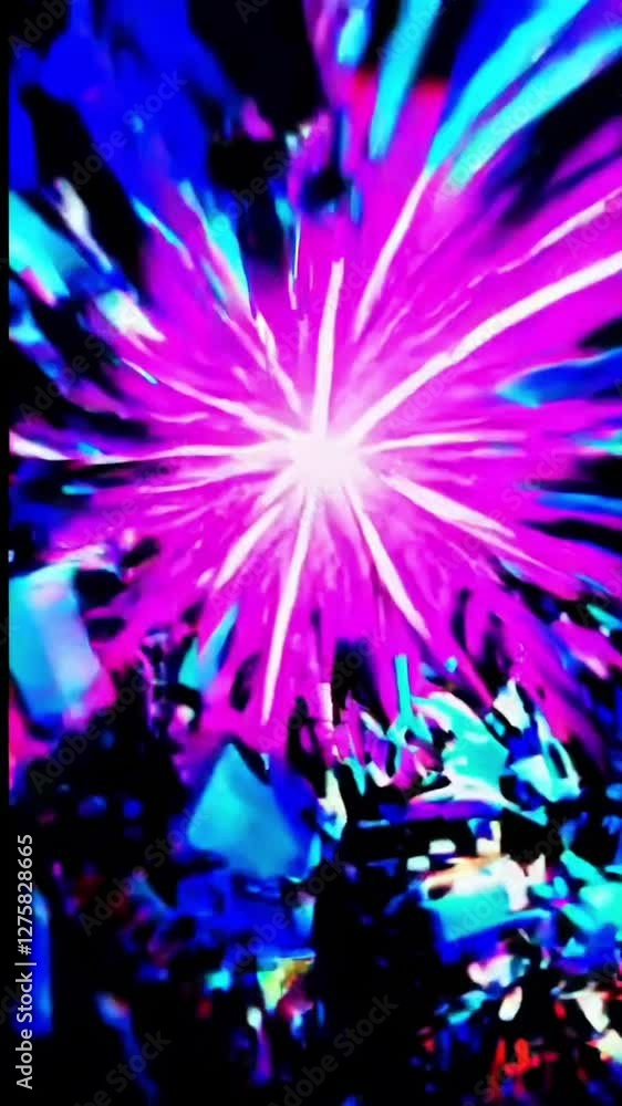 Poster vibrant neon explosion with dynamic color fragments and pulsating energy burst