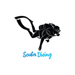 Vector illustration of divers in the deep sea. Scuba diving silhouette design
