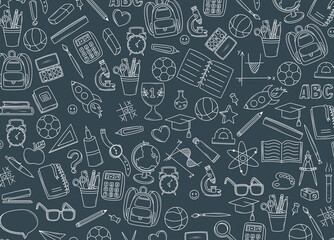 School-themed backgrounds for website design or printing on notebooks and notepads. Science and education. Painted school and office supplies. Back to school.