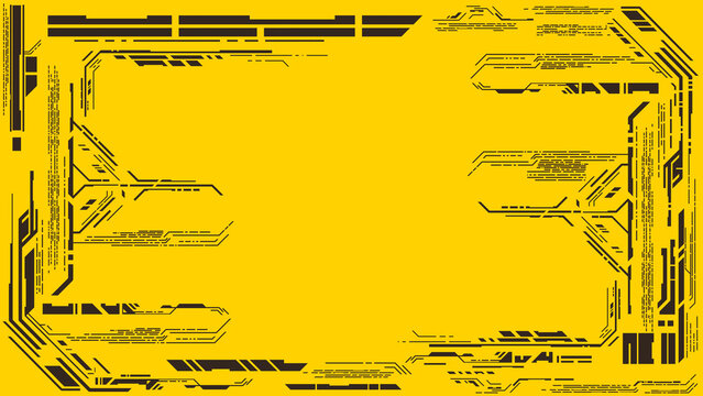 Cybernetic background with space for text. Futuristic frame with abstract geometric elements. Abstract technological design in cyberpunk style, digital graphics, high-tech interface.