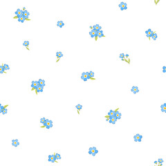 Seamless pattern in blue tones, forget-me-not flowers. Flowers, summer, vacation, fabric design, wrapping paper