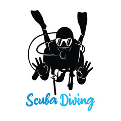 Vector illustration of divers in the deep sea. Scuba diving silhouette design
