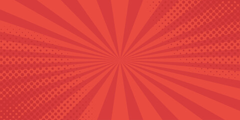 Retro comic pop art background with stripes and halftone dots. Classic vintage cartoon style. Vector illustration