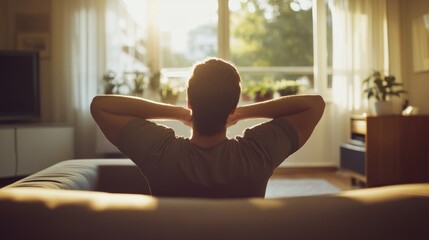 Shoulder stretch in a modern living room with a cozy vibe. Featuring mindfulness and wellness