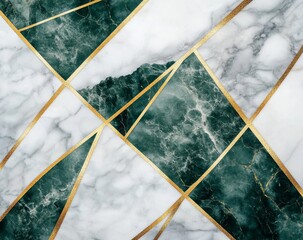 Emerald-gold marble geometric design; luxury background