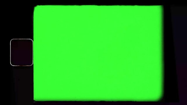 Green sreen Distorted retro monitor with analog flicker, digital artifacts, and malfunctioning signal. High quality 4k footage