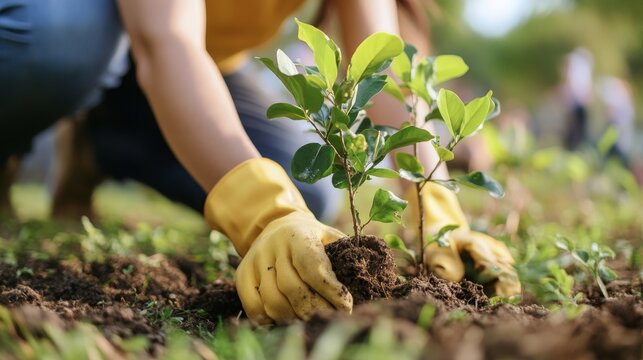 Dedicated community volunteers actively plant trees to foster environmental stewardship and care