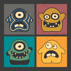 Fototapeta premium Set of colorful monsters on color background