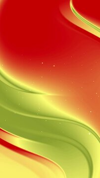 Abstract fluid animation with dynamic swirls of gold, green, and red. Smooth liquid flow and glossy highlights with dust particles create a luxurious and vibrant background. Seamless looping animated
