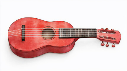 Obraz premium Red charango in watercolor style with vibrant wooden details and artistic charm isolated design on white background