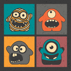 Set of colorful monsters on color background