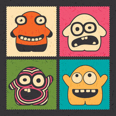 Set of colorful monsters on color background