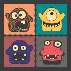 Set of colorful monsters on color background