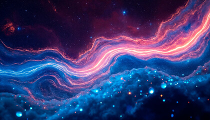 Obraz premium Abstract background with space nebula in blue and pink waves on a starry cosmos background