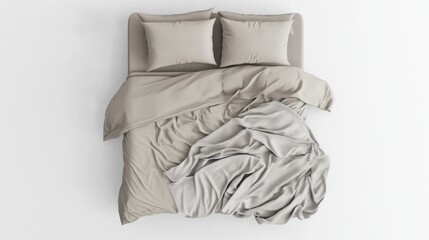 Neutral bedding setup with soft pillows and cozy blankets for a calm and spacious environment