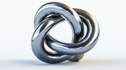 Fototapeta premium A 3D-rendered metal torus knot displayed against a clean white background. 