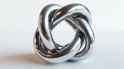 Fototapeta premium A 3D-rendered metal torus knot displayed against a clean white background. 
