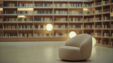 Shoulder stretch in a peaceful library with soft lighting. Featuring focus and calmness