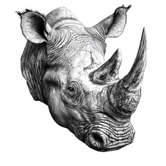 Obraz premium Detailed illustration of a rhinoceros head in profile isolated on png transparent background, cut out
