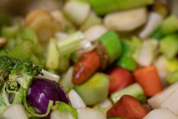 Assortment of chopped vegetables, perfect for cooking or stock photos.  Healthy eating concept.