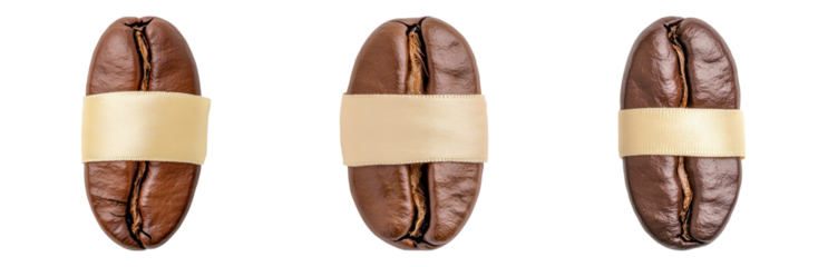 Unique Coffee Bean Shapes with Leather Bands Isolated on transparent background