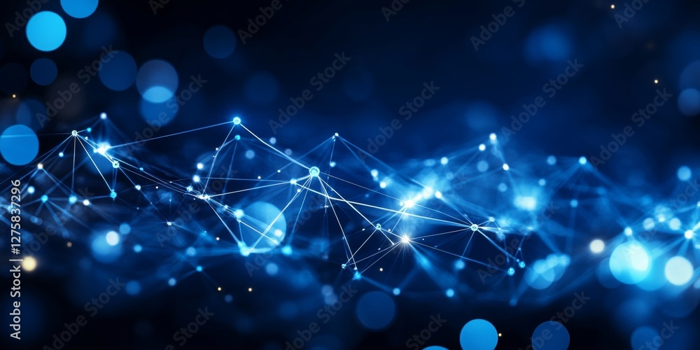 Poster abstract blue network connection. data technology background with glowing dots, lines, and triangles