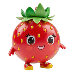 Fototapeta premium Cute cartoon strawberry character with playful expression isolated on png transparent background, cut out
