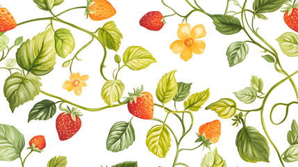 Strawberry pattern, white background, watercolor style
