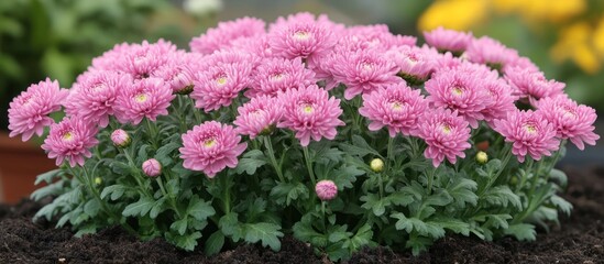 Obraz premium Pink chrysanthemum pot, garden, blooms