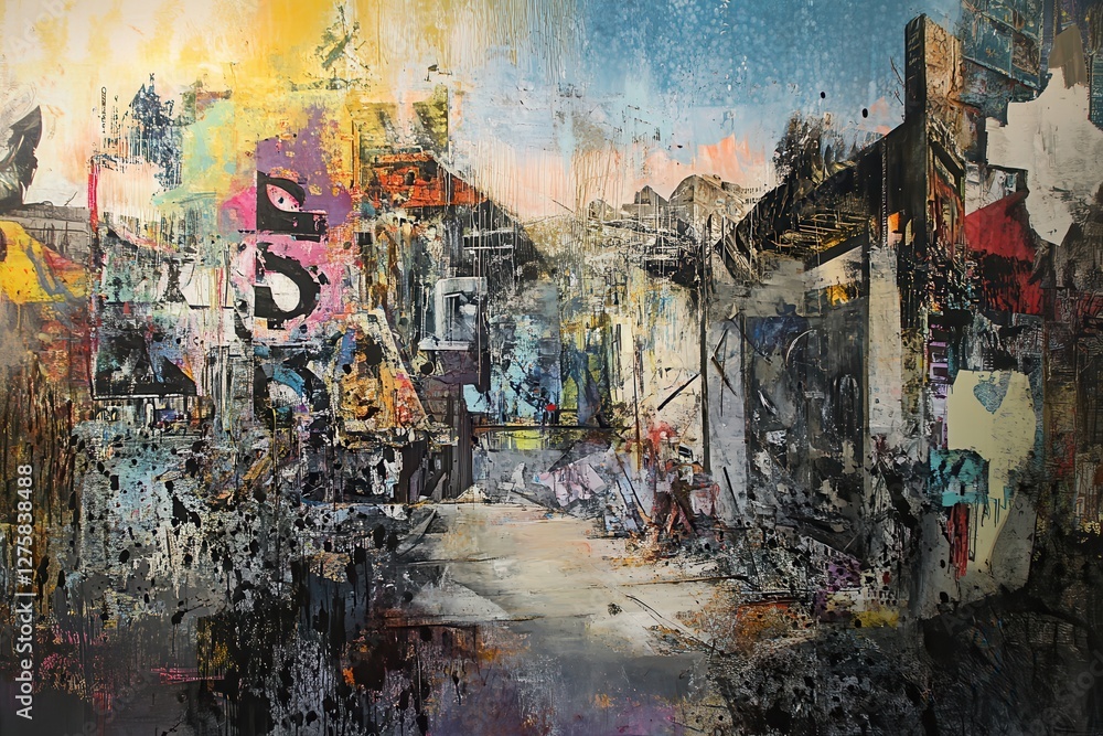 Poster a contemporary urban art gallery with large open spaces, a spacious building interior featuring larg