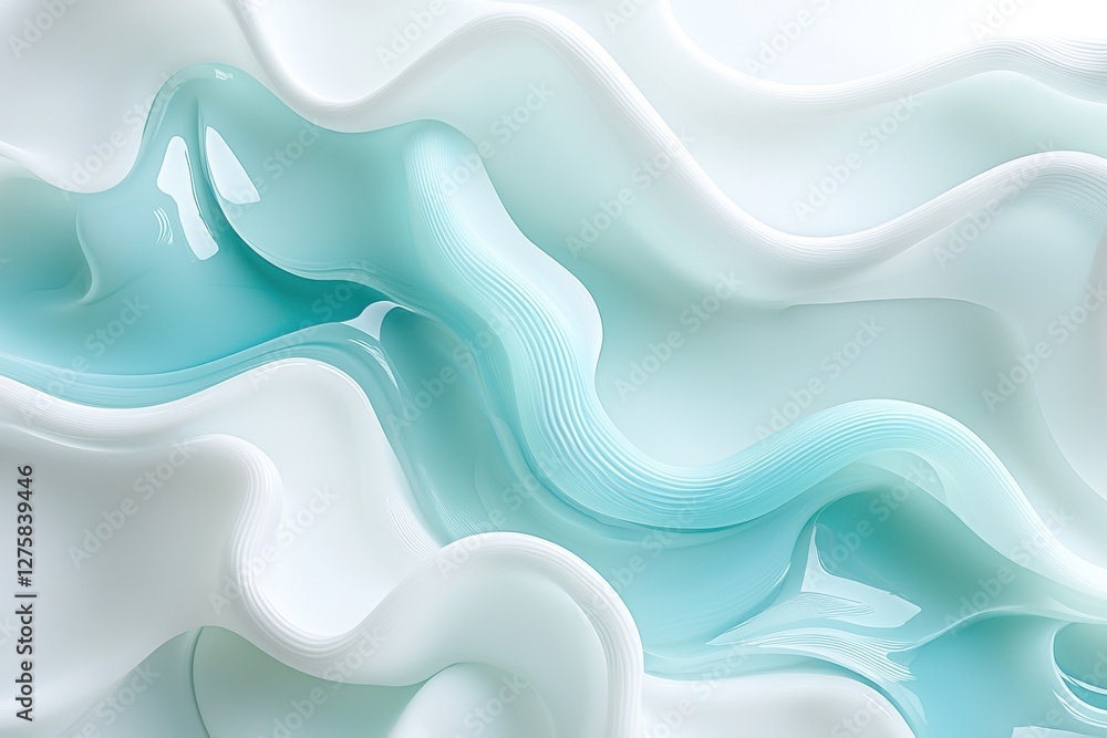 Aufkleber an elegant abstract background with flowing waves in light turquoise and white, creating a smooth, g