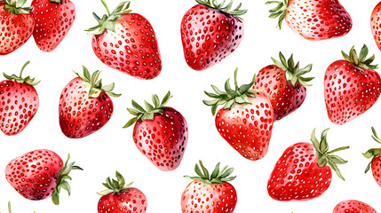Strawberry pattern, white background, watercolor style
