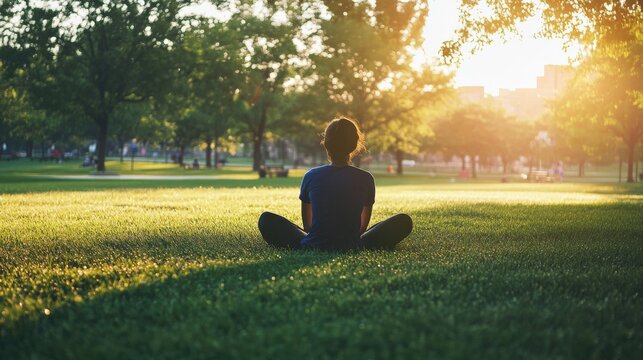 Shoulder stretch in a quiet urban park during early morning. Featuring health and focus