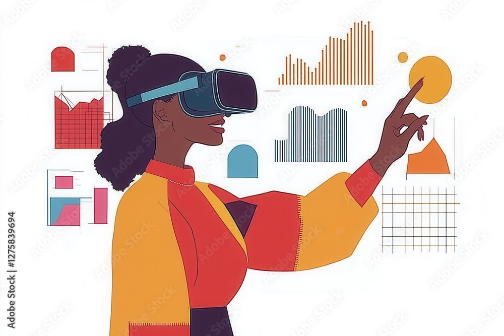 Poster young woman using virtual reality to interact with data visualizations