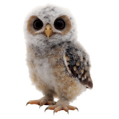 Obraz premium Adorable baby owl standing on a branch in nature isolated on png transparent background, cut out