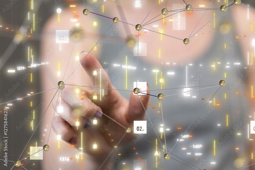 Aufkleber neural network 3d illustration. big data and cybersecurity