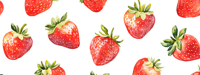 Strawberry pattern, white background, watercolor style

