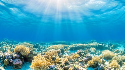 Obraz premium Sunbeams illuminating vibrant coral reef underwater